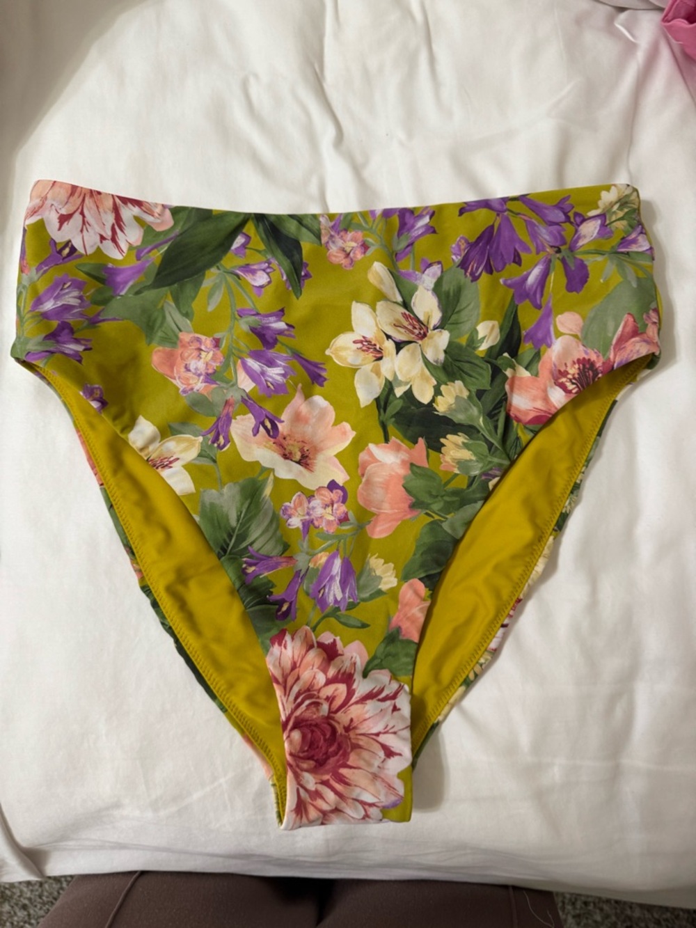 Express High-Waist Floral Bikini Bottoms in Olive Green and Purple